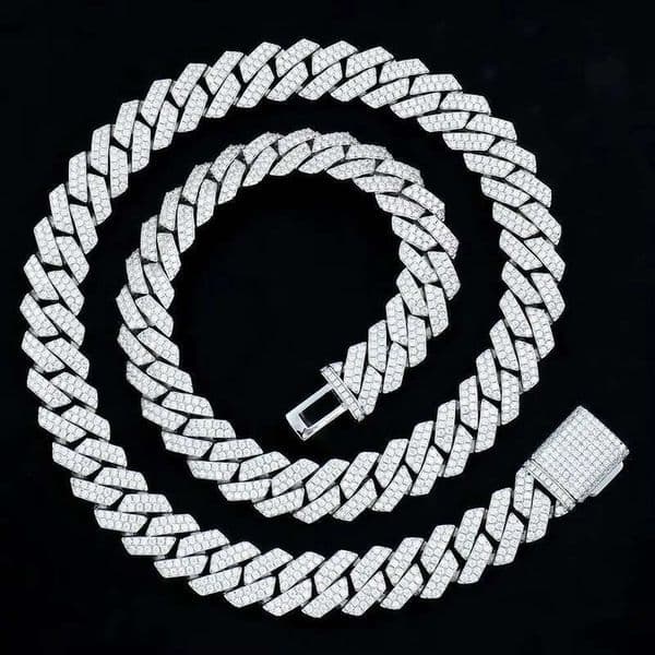 925 Silver Jewelry White Yellow Gold Plated Moissanite Necklace 14mm Sharp Angled Style Cuban Link Chains for Hiphop Men