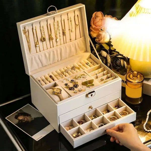 Faux Leather Box Three Layers Large Capacity Jewelry Display Holder Multi-functional Earrings Organizer Container Case 26Y0323