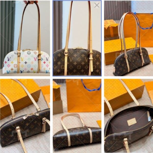 Luxurious Monogram checked canvas leather bag with leather trim - Women's shoulder bag, Squire East West style, with elbow strap, size 30x15cm, similar to a bowling bag.