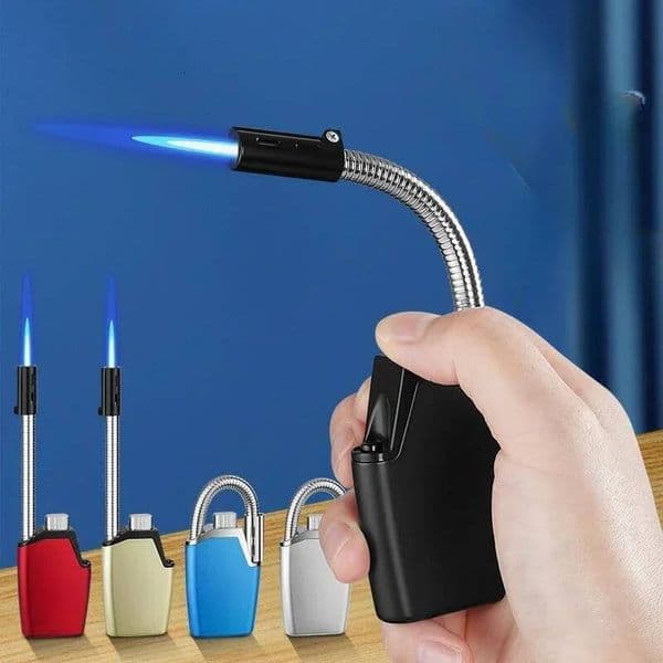 New Metal Folding Hose Direct Charge Windproof Portable Butane Gas Inflatable Spray Gun Lighter Smoking Accessories Tool