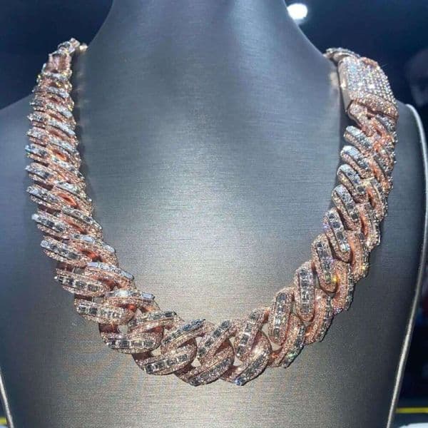 High Quality Customized 20 mm Cuban Link Moissanite 925 Sterling Silver Rose Gold Diamond Chain