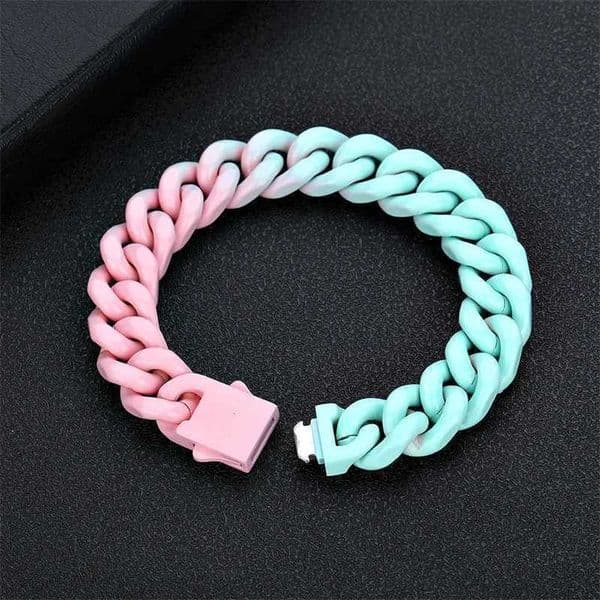 Hip Hop Stainless Steel Macaron Colorblock Cuban Bracelet Original Design Titanium Not Fading Necklace Men