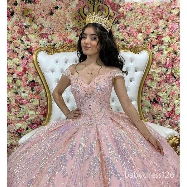 Sparkly Pink Sweet 16 Ball Gown Quinceanera Dresses Beaded Sequins Sleeveless Vestido De 15 Anos Junior Birthday Party Gowns ZD19