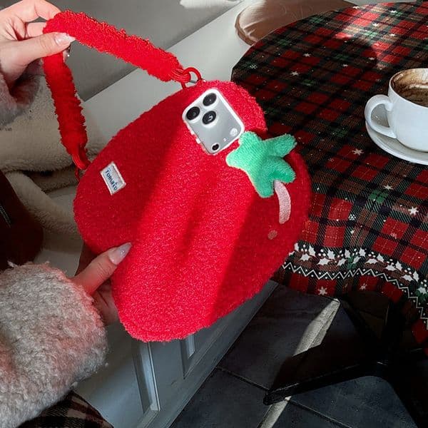 Plush Tomato Tote phone case for iPhone 17 16 15 14 Pro Max 16Promax Cosmetic mirror 16promax phone case 15promax Flip 17Promax cover unique 14promax 17pro 16pro shell