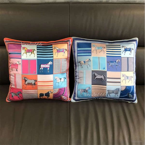 Cushion Decorative Pillow Silk case Brand Design Plaid Horse Sofa Throw Chair Car Cushion Cover Home Decoration Fashion -G2542