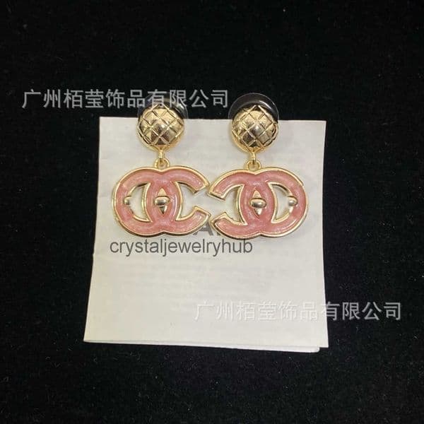 Designer Jewelry cc earrings Womens pink acrylic diamond earrings channels studs