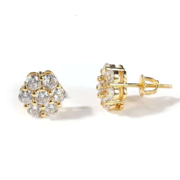 Bling Cluster Moissanite Flower Shape Stud Screw Back 925 Sterling Silver Christmas Earrings for Women Man