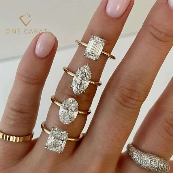 Top Sales 10K Gold Engagement Solitaire Ring 1CT 2CT 3CT 5CT Round Oval Cushion Cut VVS Moissanite Rings