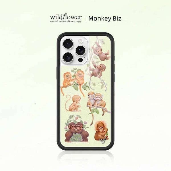 Wildflower Monkey Biz Cute Zoo Phone Case for iPhone 16 15 14 13 12 17 Pro Max Plus 17pro Air Monkeys WF shockproof Cover 26H0323
