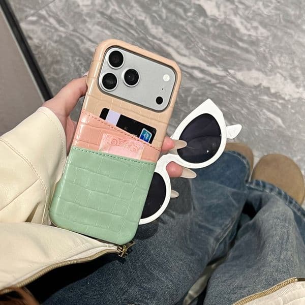 Card Slot Wallet Pocket Crocodile Texture Leather Phone Case For iPhone case 17 Air 16 15 14 13 12 11 Pro Max Plus Retro Double Color Cover