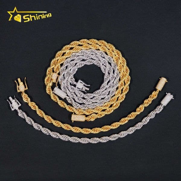 Wholesale Price Fashion Jewelry Hip Hop Gold Plated 6MM Sterling Silver 14K 18K Gold Moissanite Rope Chain VVS Choker Necklace