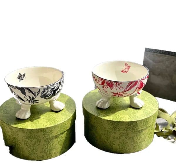 Rabbit Puzzle Foraging Wooden Bun home furniture Designer Ceramic Pet Bowl Vintage Floral Butterfly Pattern Cat Bowl Dog Bowl Pet Feed Bowl Anti knock Pet Tableware