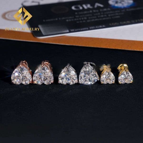 Pass Diamond Tester 925 Solid Silver D Color VVS Heart Shape Moissanite Stud Men Women Earrings Daily Wear