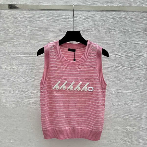 Designer Women Striped Knitted Vest Letter Street Style Sleeveless Knits Tank Top Summer Holiday Knit Camisole