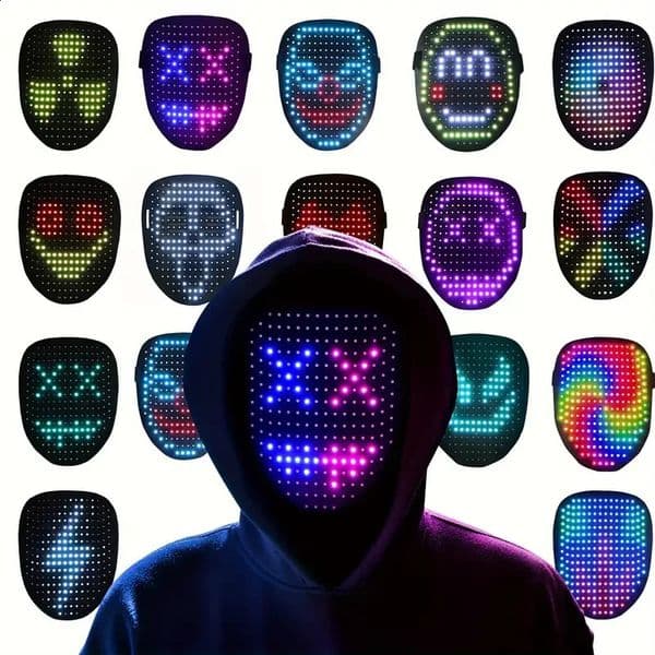 LED Mask with Gesture Sensing Light up Face Transforming Led Halloween Mask for Kids Men Women Costume Cosplay Party 260320