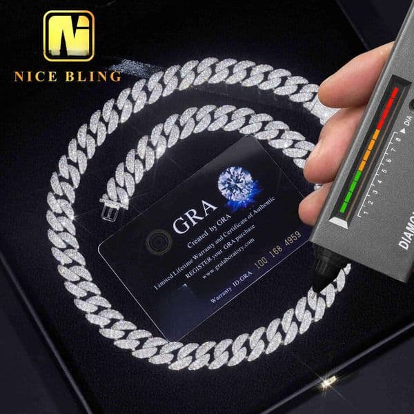 Custom Hip Hop Jewelry 13mm Diamond Iced Out Cuban Link Chain 925 Sterling Silver VVS Moissanite Necklace Bracelet
