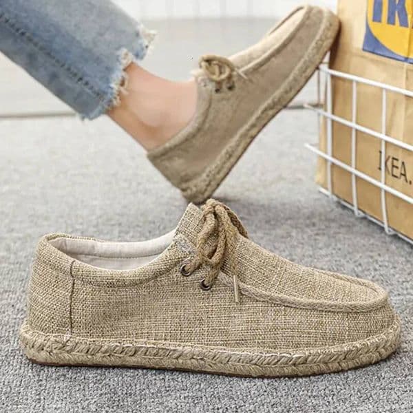 Men's Round Toe Canvas Shoes Casual Comfortable Thick Sole Sneakers Lace Up Non-slip Lightweight Soft Bottom Walking Flats