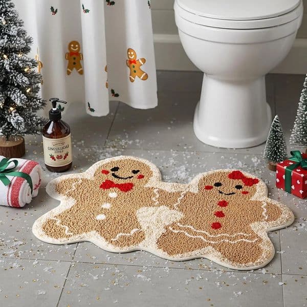 VIKAMA Christmas Cartoon Couple Gingerbread Man Carpet Bathroom NonSlip Absorbent Foot Mat Indoor Outdoor Living Room Door 260323BJ