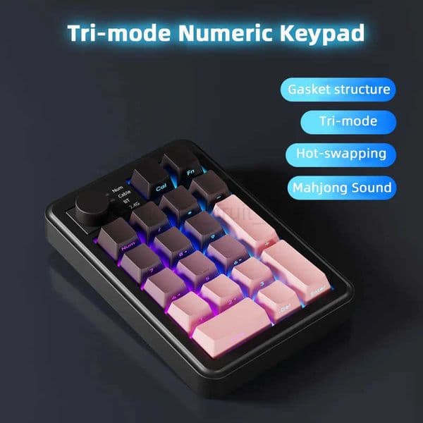 Tri-mode Numeric Keypad Rechargeable Gasket Structure RGB Light Effect Mahjong Sound Multimedia Knob Hot-swapping Numpad H260323