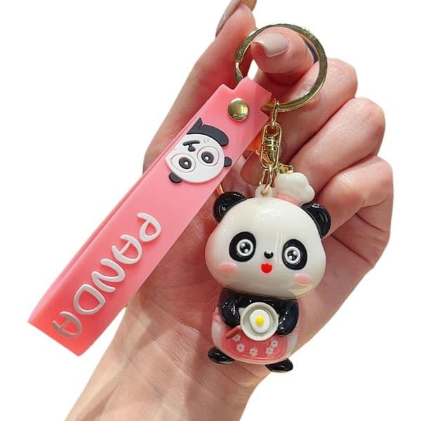 Cute Electroplated PVC Panda Keychain, Snack Themed Cartoon Animal Bag Charm & Car Pendant, Couple Gift for Birthday Christmas & Daily Decoration