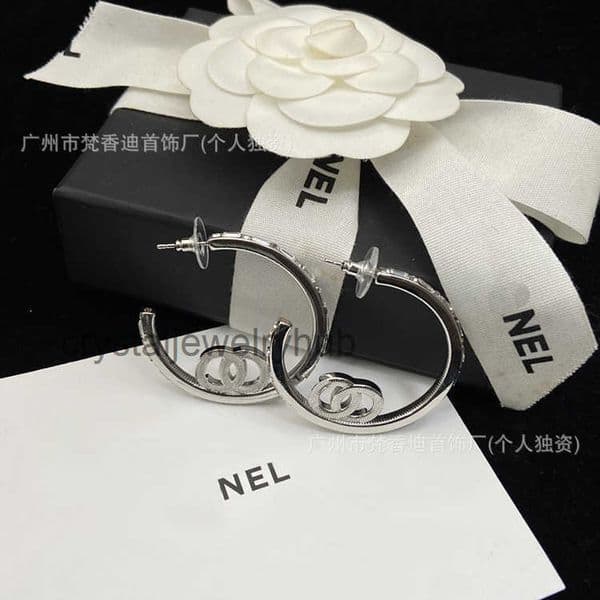 Designer Jewelry cc earrings Square Diamond Hollow Brushed Hoop Earrings channels studs