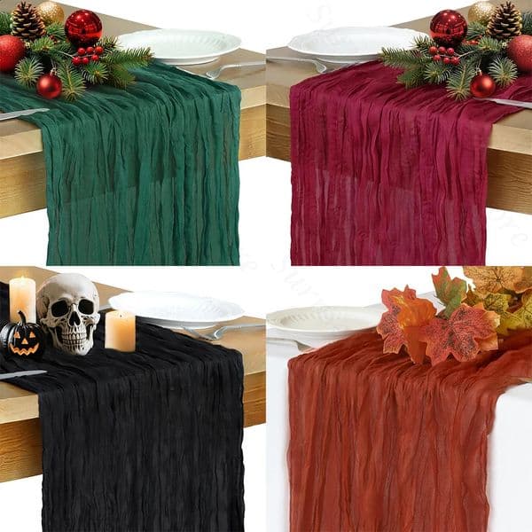 Christmas Green Red Burgundy Cheesecloth Table Runner Boho Rustic Gauze Terracotta for Wedding Party Birthday Decor 260323BJ