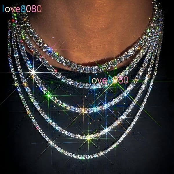 Gallerley Custom Passes Diamond Tester D VVS White Moissanite Hip Hop Chain 925 Sterling Silver Iced Tennis Chain Necklace Mens