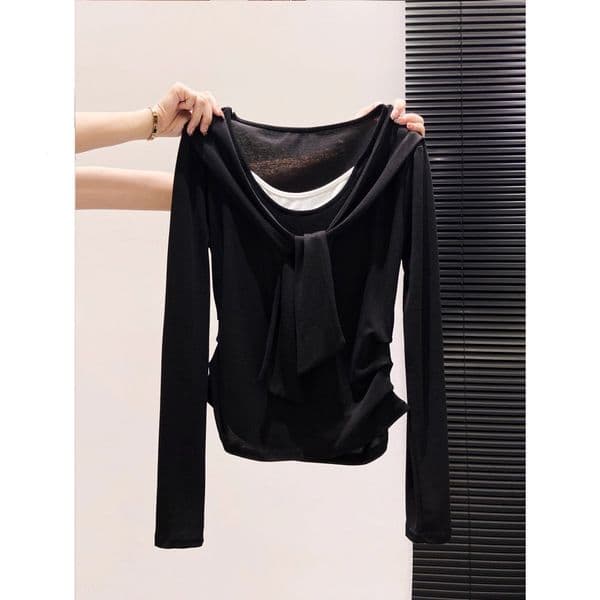 Korean-style Stylish Faux Two-piece Designer Hoodie Designer T-shirt Long-sleeve T-shirt For Polo Women New Early Autumn Collection Suitable For Layering With