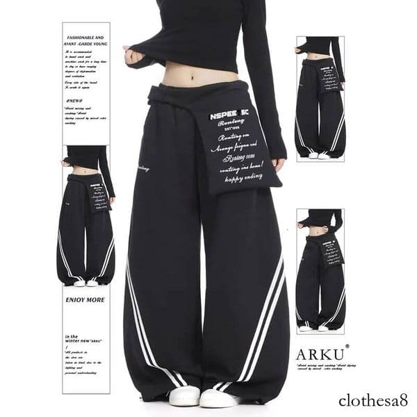 ZHIZOU Spring Women Stripe Baggy Oversize Sweatpants Print Long Pants Harajuku Japanese 2000s Style Y2k Vintage Trousers lumahop