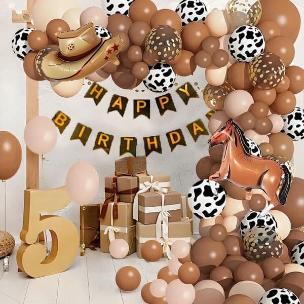 120-Piece Brown Cow Print Balloon Arch Kit, Cowboy Theme Birthday Party Decorations