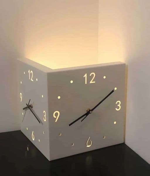 Corner Modern Wall Clock Stylish Double-sided Luminous Wall Clock Sensor Luminous Corner Wall Clock Mute Wall ClockT260321
