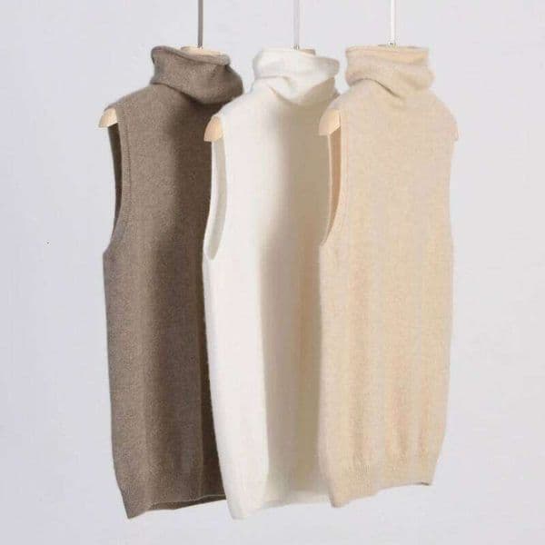 Women 100% Merino Sleeveless Pullovers Turtleneck Sweater Waistcoat Wool Knitwear Spring Autumn Winter Fashion Vest Tops