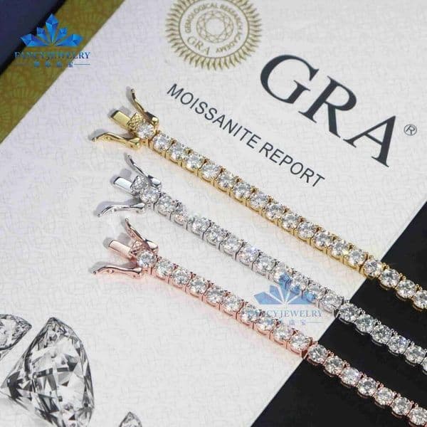 Hip Hop Style Gems Chain Unisex Sterling Silver Iced Out Moissanite Diamond Tennis Necklace Jewelry