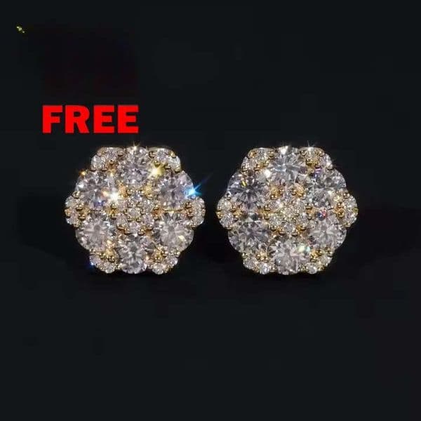 Fine Jewelry Big Luxury Cluster Flower Hip Hop 925 Sterling Silver Moissanite Stud Earrings