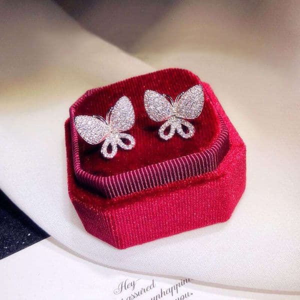 Korean design trendy full diamond micro-inlaid Moissanite butterfly stud earrings elegant and stylish women's earrings