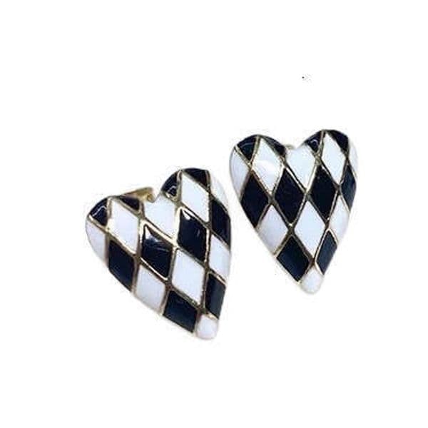 Korean Japanese style S925 silver needle earrings, simple versatile checkerboard square alloy enamel ear clips, vintage and sophisticated earrings