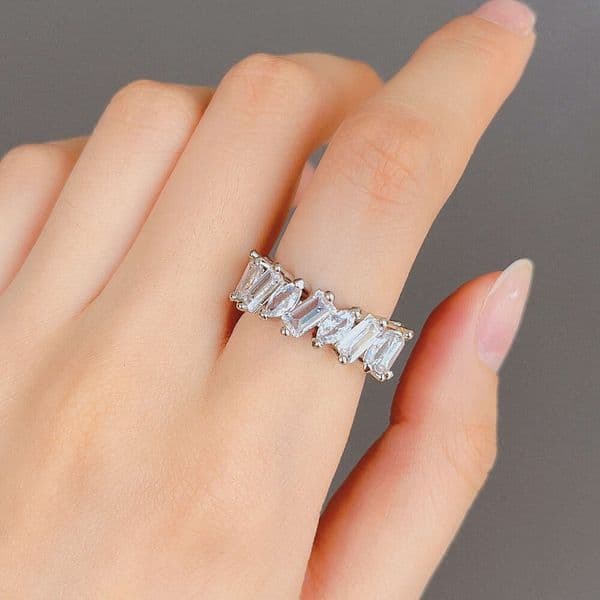 Fashion Commuting Style Full-Diamond Marquise Ring Light Luxury Square Moissanite Women's Ring Accessory Best Seller