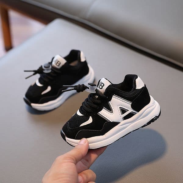 Retro N-Design Kids Sneakers Non-Slip Soft Sole Breathable Lightweight Toddler First Walkers Unisex Black White Children Sports Shoes