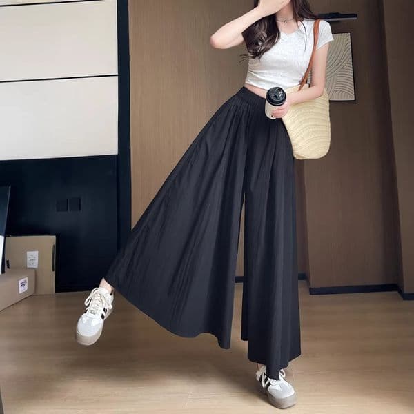Apricot-colored Yamamoto Women's Culottes 2026 New Summer Thin A-line Designer Pants Casual High-waisted Slimming Ice Silk Wide-leg Pants