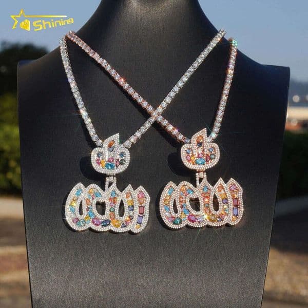 New Fashion Luxury Hip Hop Multi-color Allah Men 925 Sterling Silver Moissanite Iced Out Pendant