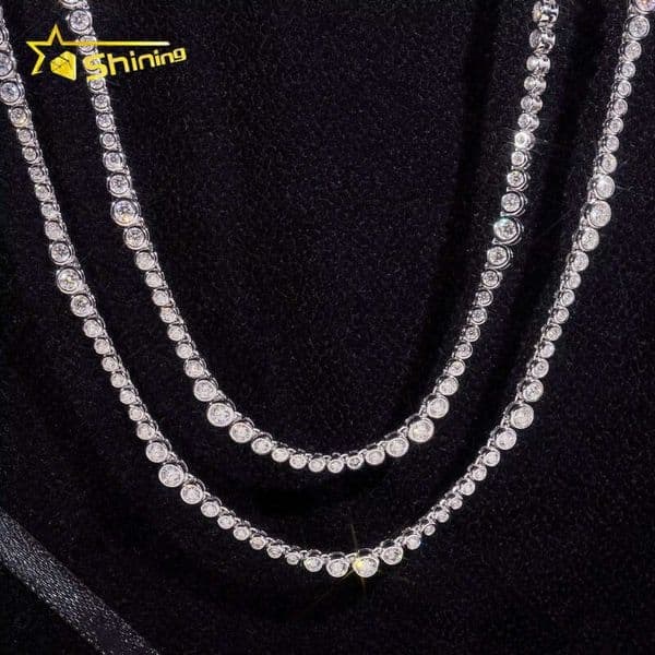 New Fancy Design Bezel Choker Necklaces 925 Sterling Silver 2MM Hip Hop Moissanite Tennis Chain for Men Women