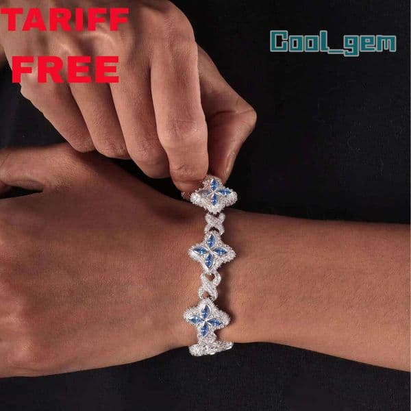 Fashionable Pink Blue Colorful Clover Bracelet Necklace Iced Out Brass Vvs Moissanite Diamond Chain Adjustable Women For Gifts Bracelet