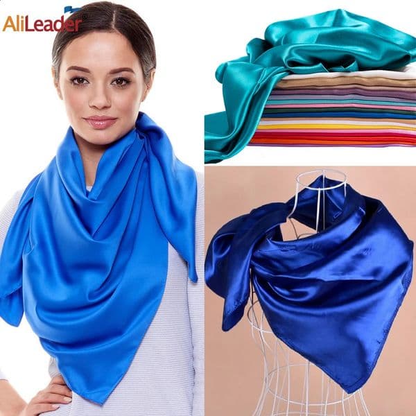 90Cm Large Satin Scarf Hijab For Women Silk Headband Hair Scarves Bandana Square 260309