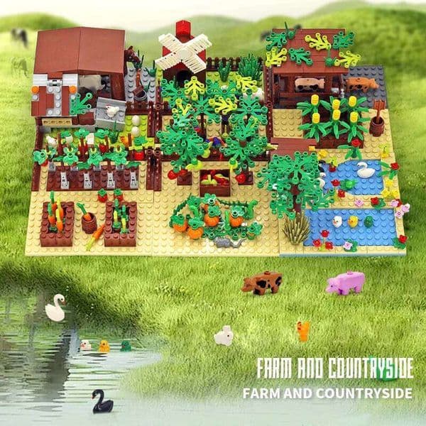 MOC Farm Animals Trees Plants Building Henhouse Blocks Toys for Children Gifts with Vegetables Fruits Bricks Parts 26W0323