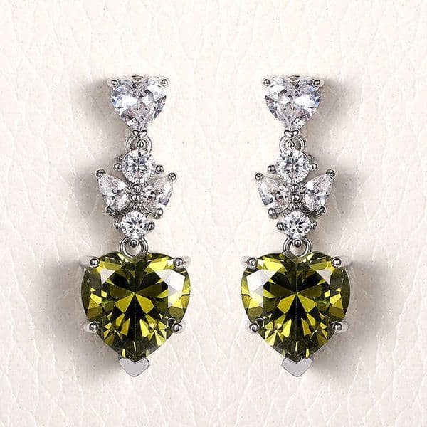 Korean-style fashion OL simple olive green heart-shaped Moissanite earrings a birthday gift accessory for your girlfriend