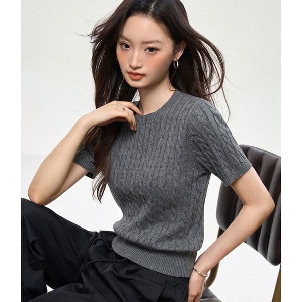 Polo 100% Cotton Knit Top For Women New Summer Style Elegant And Designer Hoodie Sophisticated Slimming Cable Knit Designer T-shirt Round-neck Lightweight Top