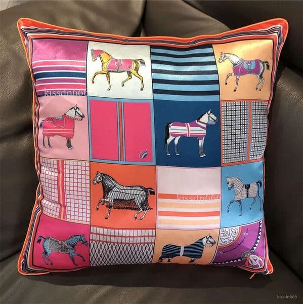 Cushion Decorative Pillow Silk case Brand Design Plaid Horse Sofa Throw Chair Car Cushion Cover Home Decoration Fashion -G2542