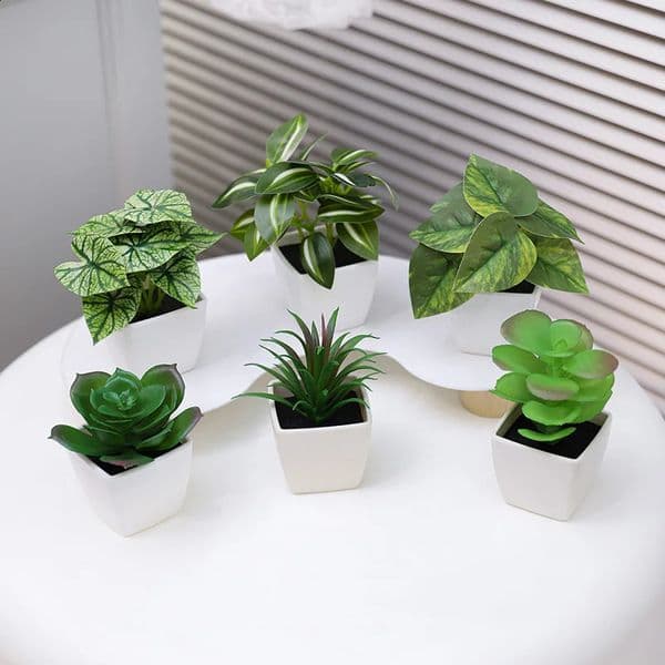 6PCS Artificial Evergreen Plant Bonsai Suitable For Home Restaurant Office Desktop And Window Sill Decoration 260320