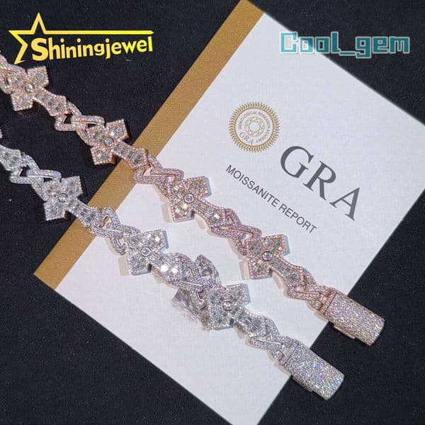 Big Cross Men Hip Hop Jewelry Iced Out Moissanite 925 Silver Cuban Bracelet Pass Diamond Tester Bracelet