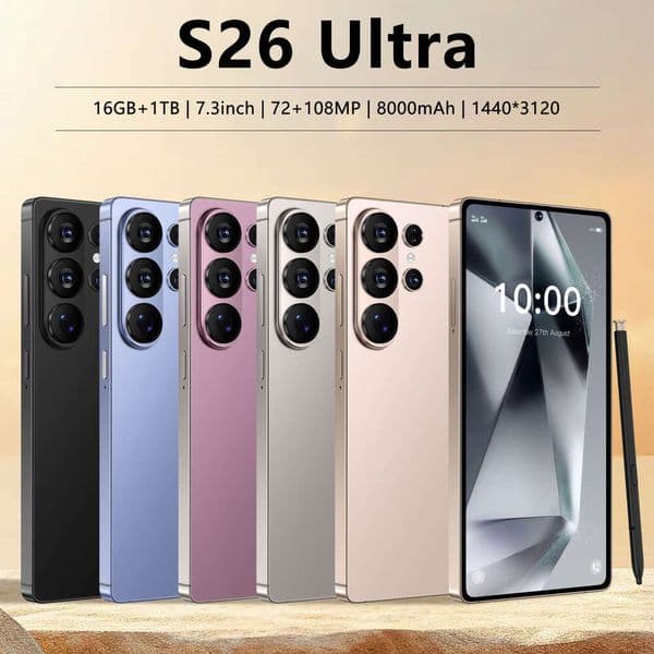 2026 New S26 Ultra 5G Smartphone 7.3 Inch HD Display 16GB RAM 1TB ROM Android Unlocked Dual SIM 108MP Camera Global Version Free Shipping SANNAING